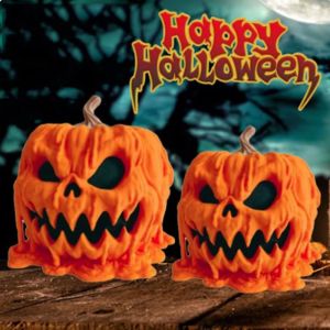 YOUSHI TOP With Lid Melting Halloween Pumpkin Candy Bowl Animated Resin Halloween Pumpkin Ornaments Practical Orange Candy Holder Gift