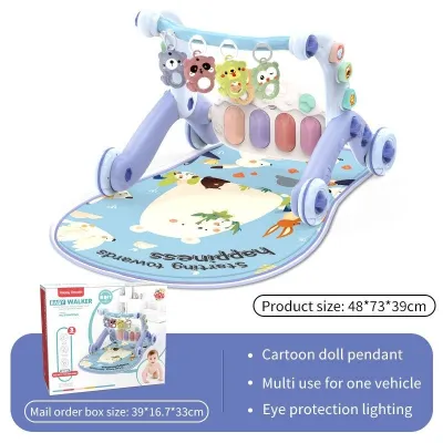 LUCKYBABE 4 In1 Walker Baby With Toys Baby PlayGym Music Piano Toddler Toy Music Education Toys baby playmat