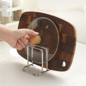 Kitchen Cutting Board Holder Stainless Steel Pot Lid Rack Thickened Double Layer Storage Rack with 2 Slots