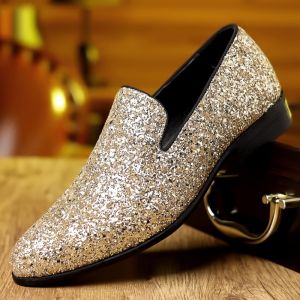 GRAZIA Mens Loafers Shoes Fashionable and Trendy Business Dress Shoes Sequin Design Mens Party Shoes