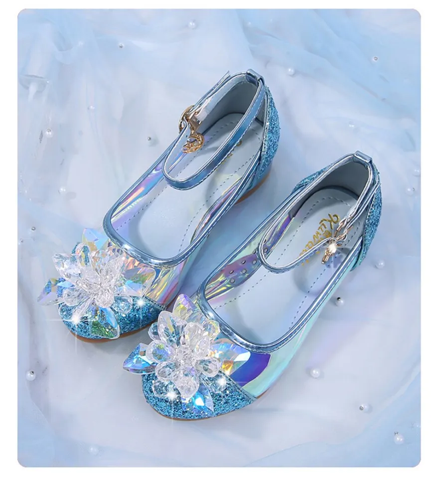 Girls Sandals Blue Girl Dress Shoes Children Crystal High Heeled