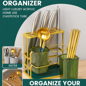 Light Luxury All-in-One Organizer Kitchen Tableware Storage Rack Stylish Multifunctional Anti-corrosion Home Space Saver