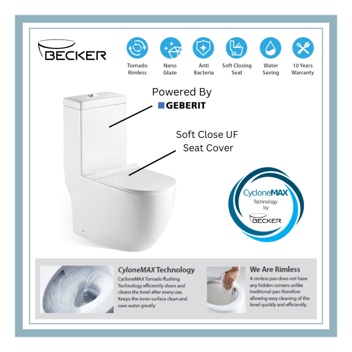 BECKER XILUX One Piece Toilet Bowl With CycloneMAX Triple Vortex Flush ...