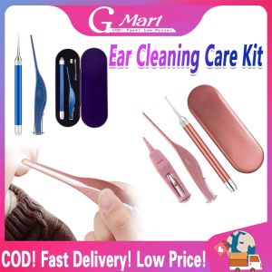Ear Pick Set Luminous Ear Spoon Tweezers Ear Wax Removal Tool LED Luminous Earpick Ear Tweezers Portable Earwax Removal Cleaning Tool Kits LED-Earpick-Kit