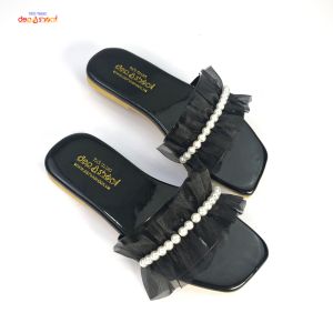 Dép lê  - Dép nữ quai ngang bèo nhún Đính Hạt ngọc thời trang bigsize  Depvashock