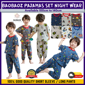 BAOBAOZ Pajamas Sleeping Set Loungewear Cartoon Short Sleeve / Long Pants Baju Seluar Tidur Sleepwear for Kids Children