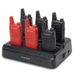 License free IMDA approved 6 pcs with Six Way Charger BAOFENG BF-R5 with Mini-USB charging port Black Red or White or mix and match colors 16 channels two way radio PMR446 UHF 446MHz convoy family travel shopping security walkie talkie