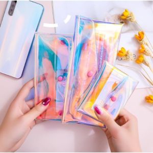 【COD】Waterproof PVC Holographic Laser Cute Makeup Cosmetic Jewelry Envelope Organizer Storage Travel Pouch Bag Pouch