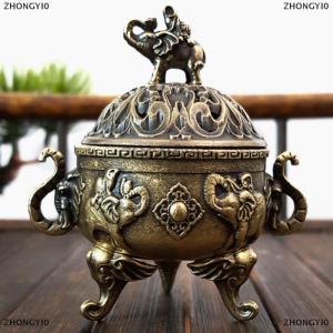 [COD] ZHONGYI0 Voi may mắn hương kim loại sen hương bát hương chủ với xử lý Yoga Thiền trang trí nội thất ancientstyle