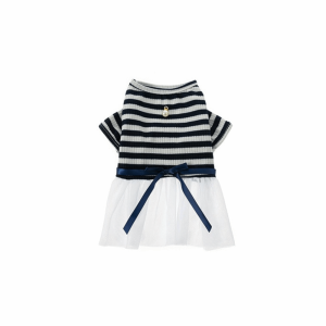 LEKGAVD Short Sleeve Dog Striped Skirt Breathable Thin Design Pet Gauze Skirt Pet Clothing Soft Summer Pet Costume Spring Summer
