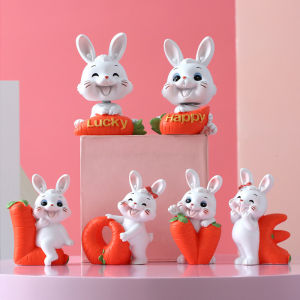 【H & L Welcomebaby】 Cute Rabbit Zodiac Ornament Shaking Head Lucky Rabbit Trumpet Car Decoration Crafts  Resin Ornaments Creative Gift-生肖兔