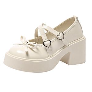 Free Shipping 2026 Autumn New Collection: Versatile JK-Style Platform Shoes With A Bow And Chunky Heels WomenS Leather Shoes