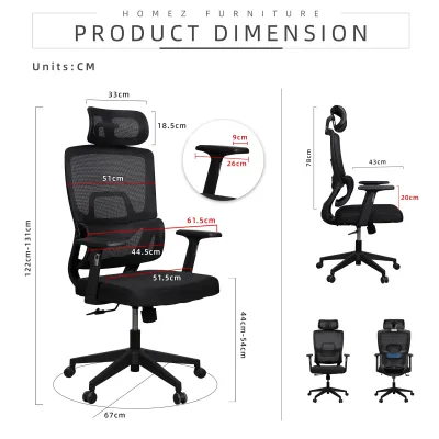 KitchenZ High Back/Medium Back Office Chair Ergonomic Chair Executive Mesh Leg Rest - Black/Grey