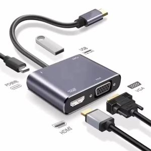 (HD1)Type-C to HDMI & VGA 4-Port Hub with USB-C Multifunction Dock Supporting PD Hab USB-C Pelbagai Fungsi dengan Hub 4-Port HDMI dan VGA