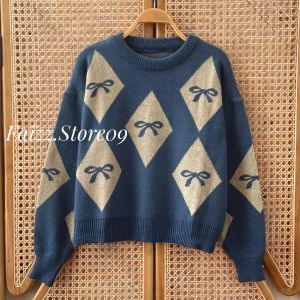 Suzy Atasan Knits Crop Sweater Rajut Wanita Motif Pita Ketupat  Premium