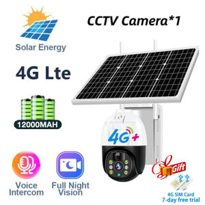 V380 Pro Solar CCTV Camera With 4G SIM Card Three Lens No WIFI Needed UItra HD Night Vision Surveillance Outdoor Waterproof Two-Way Voice IP Security Cameras Quickly Connect Cellphone