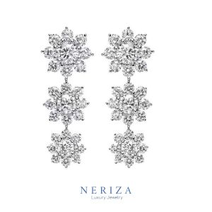 Neriza Jewelry/ต่างหูระย้าเพชรสังเคราะห์ ประกายไฟเทียบเท่าเพชรแท้ พร้อมกล่องNE035