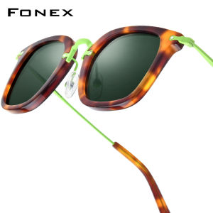 Fonex Acetate Kính râm Titan Phụ Nữ Hợp Thời Trang thiết kế thương hiệu tròn kiểu retro cổ điển Phân Cực Nhật Bản Kính râm Cho Nam Giới 85793