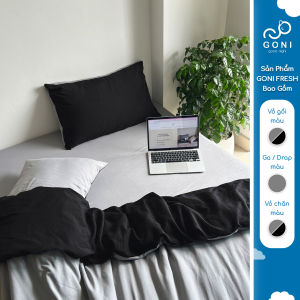 Bộ chăn mền ga gối GONI FRESH màu Đen Xám - Ga drap giường bo chun cao 4-25cm kích thước 1m 1m2 1m4 1m6 1m8 2m2