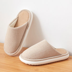 Japanese-Style Cotton And Linen Slippers For Women Indoor Home Use Linen Non-Slip Odor-Resistant Sweat-Absorbent All-Season Fabric Slippers MenS Style Thick-Soled For Home Use