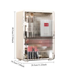 Large Capacity Makeup Organizer Cabinet with Drawers - Dustproof Cosmetic Storage for Vanity/Bathroom Acrylic & Bamboo