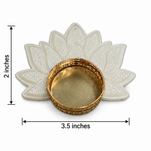 Lotus Tealight Candle Holder | Pearl-Textured Petals & Gold-Tone Metal Cup | Deepavali | Festive | Pooja & Home Décor | 3.5 x 2 Inches | 1 Pc