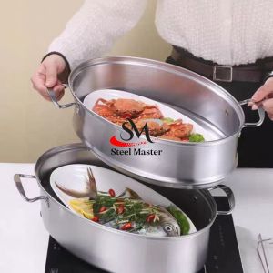 Multifunction Stainless Steel Steamed Fish Pot 2 Layer Oval Steamer Seafood Induction Cooker Gas Stove Steamer