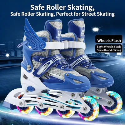Roller Skates Adjustable Skating Shoes for Kids Roller Skating Shoes Inline 4 Wheels Roller Blades/ Protective Gears