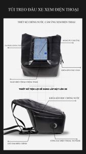 Túi treo đầu xe máy chống nước - Túi Grab dọc da Pu kháng mưa nhẹ chạy Grab Shipper rất tiện lợi