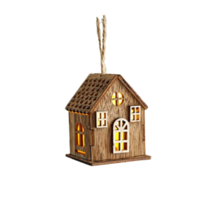 YERZ LED Light Christmas Wooden House Pendant Natural Mini Xmas Tree Hanging Decoration Party Supplies Exquisite Glowing House Ornament Merry Christmas Decoration
