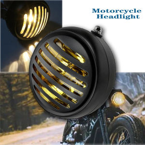 Pinph 5.75inch Motorcycle Headlight Black Metal Retro 35W Halogen Headlights Fits For CG125 GN125 CB CL Yamaha Suzuki Cafe Racer Bobber Custom(Yellow/White)