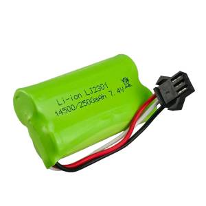 14500 7.4V 2500MAh Li-Ion แบตเตอรี่  ปลั๊ก SM-3P ปลั๊กสำหรับรีโมทคอนโทรล Bullet ปืนของเล่น RC  ใช้ได้กับรถ AE-86 Drift Car