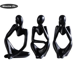 【NEW】 Modern Resin Thinker Art Figurines Set of 3 Abstract Sculptures for Elegant Home Decor