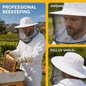 MAYIT with Brim Beekeeping Hat Foldable Thickened Mesh Mosquito Net Hat Portable Sunscreen Fishing Cap Outdoor Fishing
