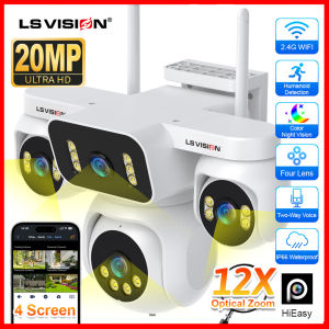 LS tầm nhìn mới 20MP 4 ống kính 4 màn hình 12X Zoom quang học Wifi PTZ camera CCTV hình người Phát hiện tự động theo dõi camera an ninh IP66 chống nước ngoài trời nhìn trong đêm đầy màu sắc Máy ghi hình IP âm thanh hai chiều