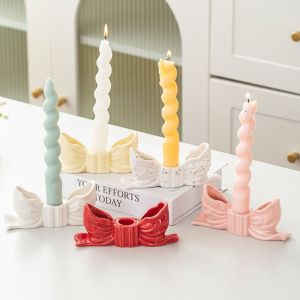 JIJES INS Ceramic Bow Candle Holder Elegant Romantic Candle Stands Minimalist Creative Bowknot Shape Candlestick Wedding Candlelight Dinner