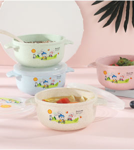 Children Lunch Box Kids Tableware Baby Cutlery Dinner Plate Bowl And Spoon 330ml Mangkuk
