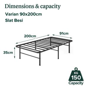 Zinus Tempat Tidur Ranjang Besi Lipat Rumi / Smartbase / Zero Assembly / Tinggi 36cm