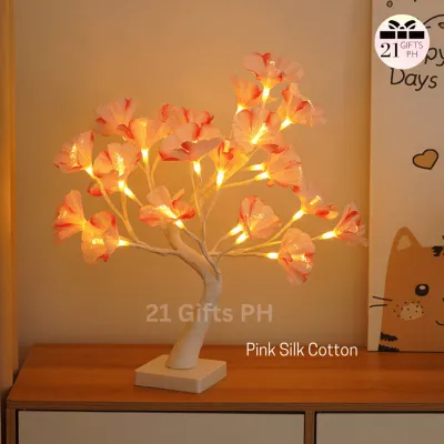 Bonsai Tree and Rose Flower Tree LED Lamp Fairy Lights Pearls Cherry Blossom Tree Lamp Gold leaves