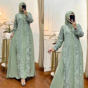 Gamora Dress Fashion Wanita Muslimah Modern Style Trendy 2023 Cerutty Babydoll Premium Brukat Outfit Simple Elegant Pesta Kondangan Terbaru