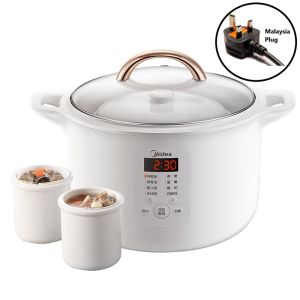 Midea DZ16E102 Electric Stew Pot: Automatic Ceramic Cooker for Soup Porridge Health Preservation. Multifunctional 1.6L Capacity with Smart Timer Ideal for Household Use. Midea Electric Cookers: 220V/400W Large 3.2L Capacity Ceramic Thermal Insulation