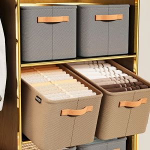 1PC Thickened Steel Frame Fabric Storage Box Movable Pants Organizer for Closet Bedroom Dorm