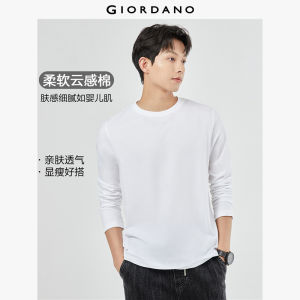 Giordano Men Solid color crewneck long sleeve cotton tee Free Shipping 01023820