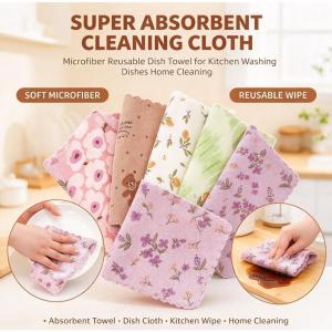 Coral Fleece Printed Dishcloth Thickened Oil Removing Super Absorbent Reusable Kitchen CleaningTowel
