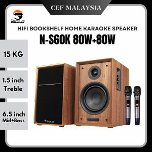 iSOLO N-S60K 80W+80W HIFI BOOKSHELF KARAOKE SET FAMILY & PARTY KTV SPEAKER BLUETOOTH 5.0 HOME THEATER KARAOKE SPEAKER WITH DUAL WIRELESS MIC POWERUL BASS SOUND AUDIO SPEAKER
