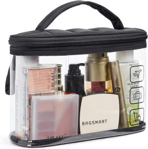 BAGSMART TSA Approved Toiletry Bag 2 Pack Clear Makeup Cosmetic Bag Organizer Quart Size Travel Bag for Toiletries Carry-on Travel Accessories Essentials Black-2pcs