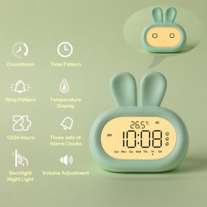 House Life Cartoon Rabbit Expression Alarm Clock Multi-Function Smart Night Light Electronic Clock Children Students Snooze Digital Alarm Clock