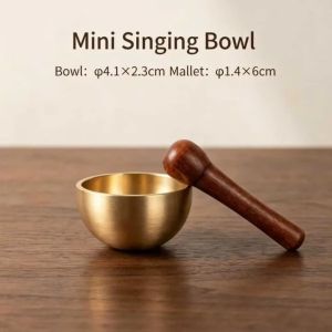 NOBLELUX Hand Therapy Design Mini Brass Chant Bowl Copper With Wooden Mallet Copper Chant Bowl Mini Sandalwood Harmonious Sound Meditation Sound Bowl
