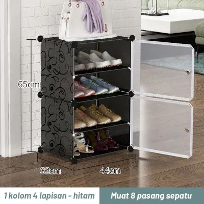 Jkeep Rak Sepatu Susun Tertutup Tempat Sepatu Kotak Sepatu Transparan Lemari Sepatu Anti Debu 4 /6/8 Susun