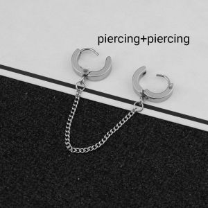 🇲🇾1pcs (link5-28)Stainless Steel Double Buckle Earrings Earrings Asymmetric All-match Stud Earrings Men Women耳扣耳夹链条耳环男女